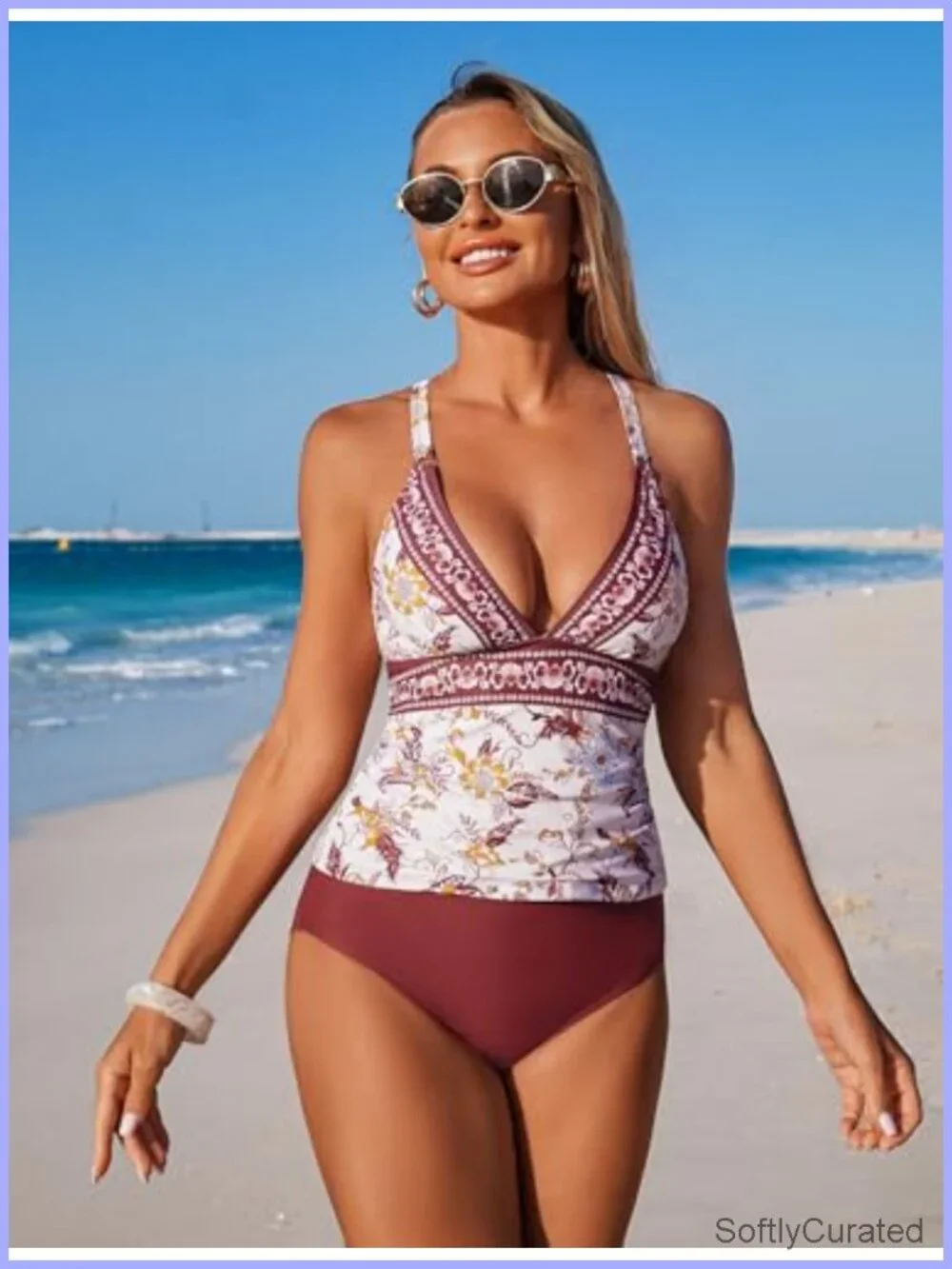 Tummy Control Tankini Set V-Neck Ruched Push Up Two Piece Swimwear Women